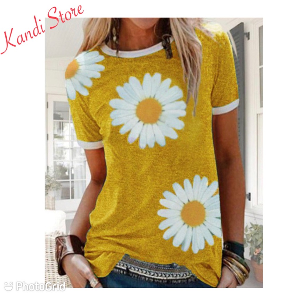 Daisy Print, Round Neck top